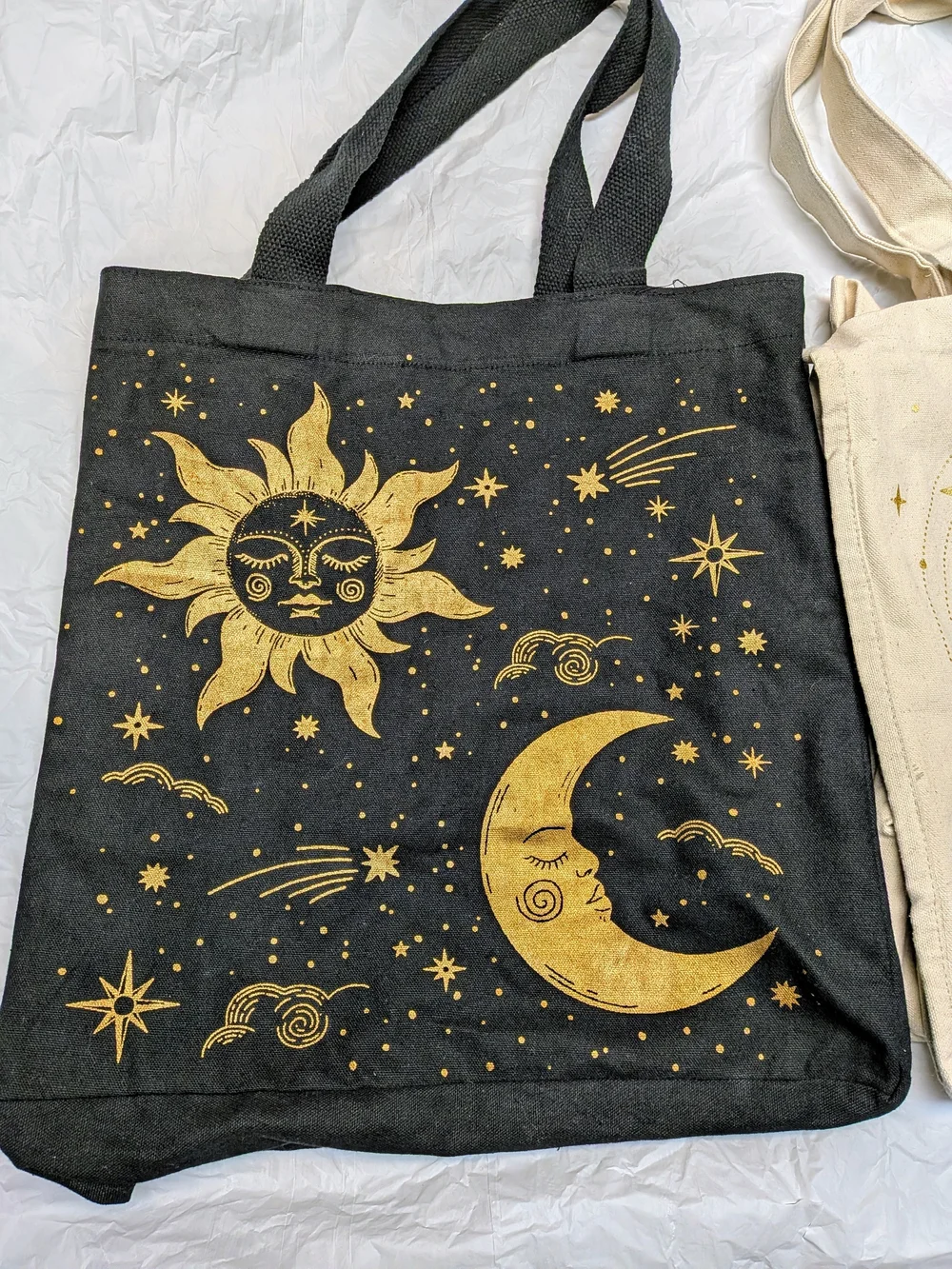 Cynthia Rowley Celestial Black Cream Gold Metallic Celestial Tote Bag Lot of 2